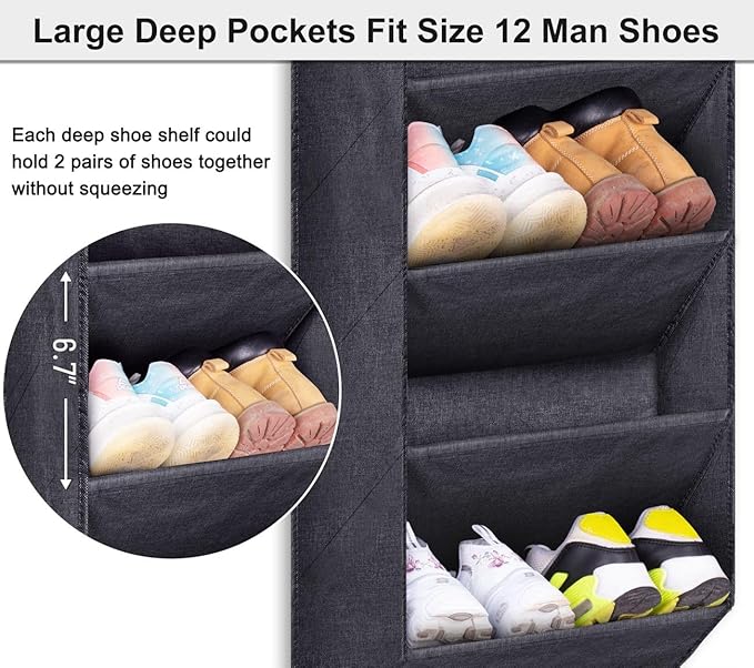 SLEEPING LAMB Over The Door Shoe Organizer for Closet with Large Deep Pockets, Narrow Shoe Rack for Door Hanging Boots Storag