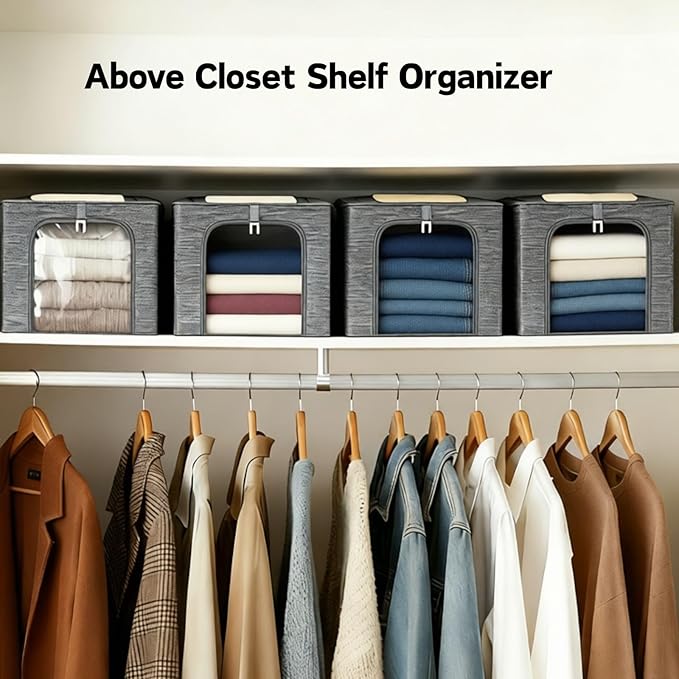 GoMaihe Clothes Storage Bin with Metal Frame: 6-Pack Stackable Closet Storage Bin with Lid & Clear Window, Sweater Boxes Stor