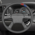 MEWANT USA 250th Anniversary Embroidered Hand Stitch Steering Wheel Cover for Chevy Silverado 1500 2003-2006 1500 Classic 2007 2500HD Classic 3500 Black Smooth Faux Leather Steering Wheel Wrap