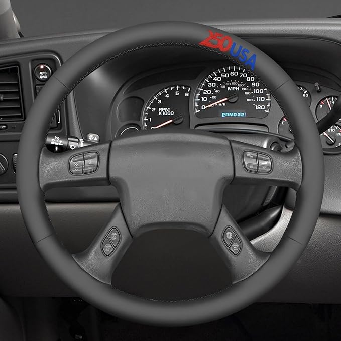 MEWANT USA 250th Anniversary Embroidered Hand Stitch Steering Wheel Cover for Chevy Silverado 1500 2003-2006 1500 Classic 2007 2500HD Classic 3500 Black Smooth Faux Leather Steering Wheel Wrap