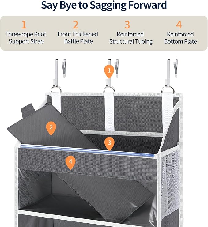 Yecaye 5 Tier Clear Over the Door Organizer Hanging, 5 Large Plastic Pockets and 10 Side Pockets Back of Door Organizer, 56lb
