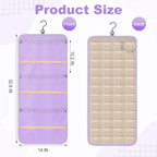 Dynoro Double-Sided Hanging Jewelry Organizer, Lavender Storage Roll for Earrings, Necklaces, Rings, 48 Pockets 21 Hooks, Dur