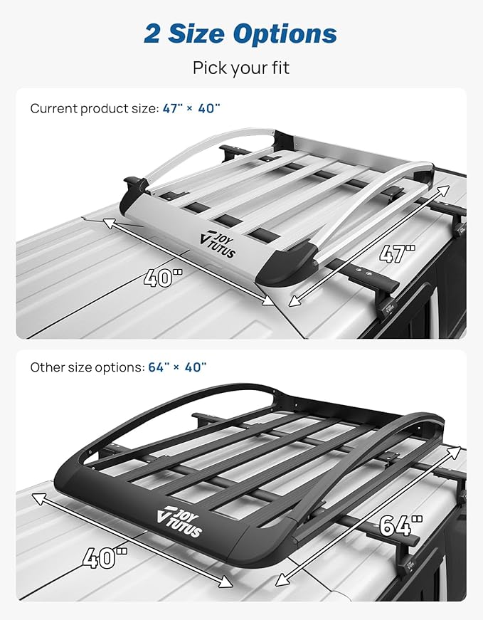 JOYTUTUS Rust-Resistant Aluminum Roof Cargo Basket, 47" x 40" x 8",Lightweight Roof Rack Cargo Carrier, Universal Roof Basket, 150 lbs Load Capacity, Fits SUVs, Trucks, and Cars,Silver