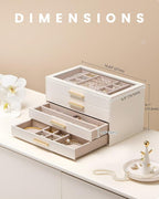 Lolalet Jewelry Box Organizer, 4-Layer Jewelry Organizers and Storage Case with Glass Lid, Ring Earring Bracelet Necklace Hol