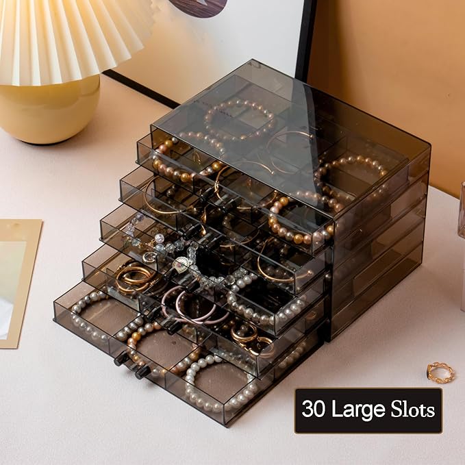 SPAKOWN Earring Organizer, Acrylic Earring Box Large 30 Compartments Jewelry Holder Organizer with 5 Drawers Stackable Earrin