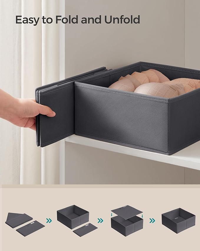 SONGMICS Drawer Organizer, Dresser Drawer Organizers, Set of 12, Foldable Fabric Storage Bins for Socks, Underwear, Bras, Tie