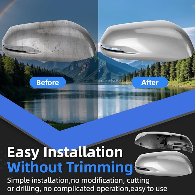 Passenger Side Mirror Cover Replacement for Honda CRV 2017 2018 2019 2020 2021 2022 - Right Side Mirror Covers, Rear View Mirrors Cap Accessories Grey, With Lamp