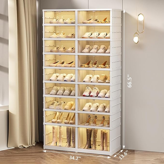 SYNCVIBE Collapsible Shoe Rack Organizer 9 Tiers-36 Pairs Foldable Shoe Cabinet with Doors, Large Plastic Folding Shoe Cabine