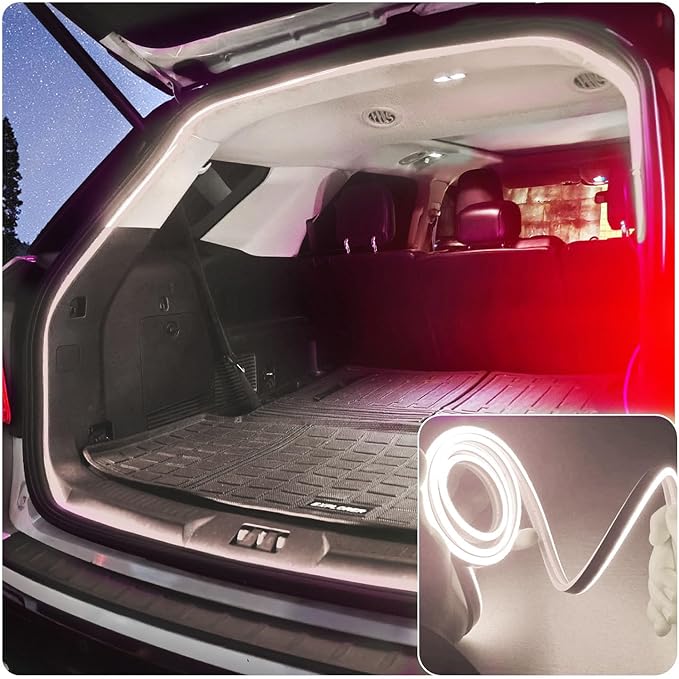 SUV Trunk Led Light Strip,Soft Rubber Ambient Lighting Bar Interior Decoration Bright Low Power Waterproof Concealed Installation Scalable 177 inch 12V 8W Cool White