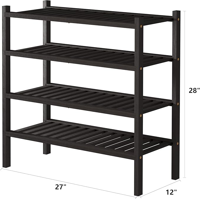 ROMGUAR CRAFT 4 Tier (Thick) Bamboo Shoe Rack for Closet Free Standing Wood Shoe Shelf for Entryway Small Space Stackable 27"