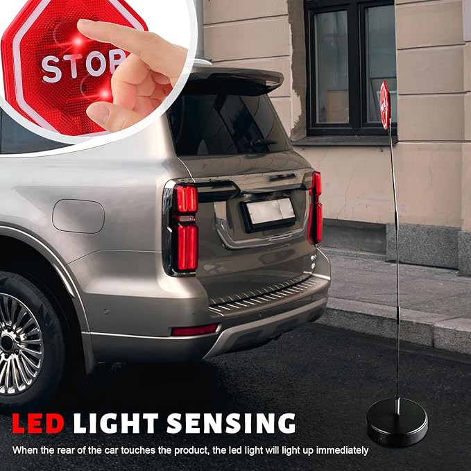 Parking Garage Flashing Stop Sign, Adjustable Height LED Garage Stopper with Flashing Warning Signal, Intelligent LED Stop Indicator Parking Sensor for Most Vehicles