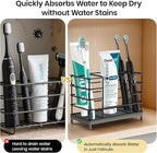 Toothbrush Holder with Quick Drying Mat—Toothbrush and Toothpaste Holders for Bathrooms—5 Slots Openwork Design Black Toothbr