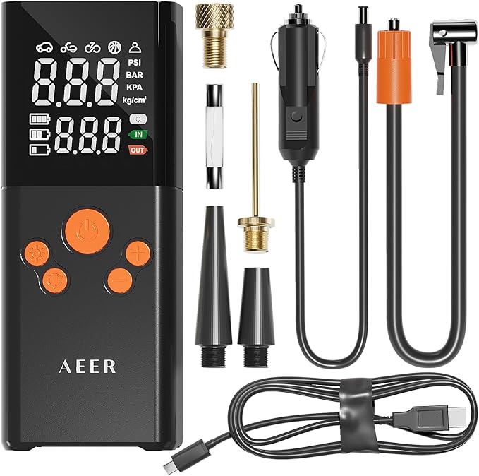 Tire Inflator Portable Air Compressor Air Pump for Car Tires (150 PSI) - Cordless Bike Pump with Tire Pressure Gauge and Motorcycle Tire Inflator with Auto-Shutoff Function