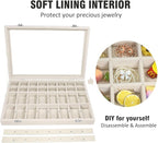 Vicoter Velvet Jewelry Tray 48 Compartments Jewelry Display Organizer with Transparent Cover Rings, Earrings, Necklaces, Pend