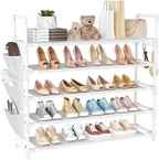 5 Tier Shoe Rack, Shoe Organizer Storage for 20-25 Pair Boot and Sneaker, Stackable Free Standing Shoe Shelf with Hooks and S