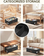4 Pack Under Bed Storage with Wheels, Adjustable Height Storage Containers, 10 inches Large Capacity Rolling Underbed with Li