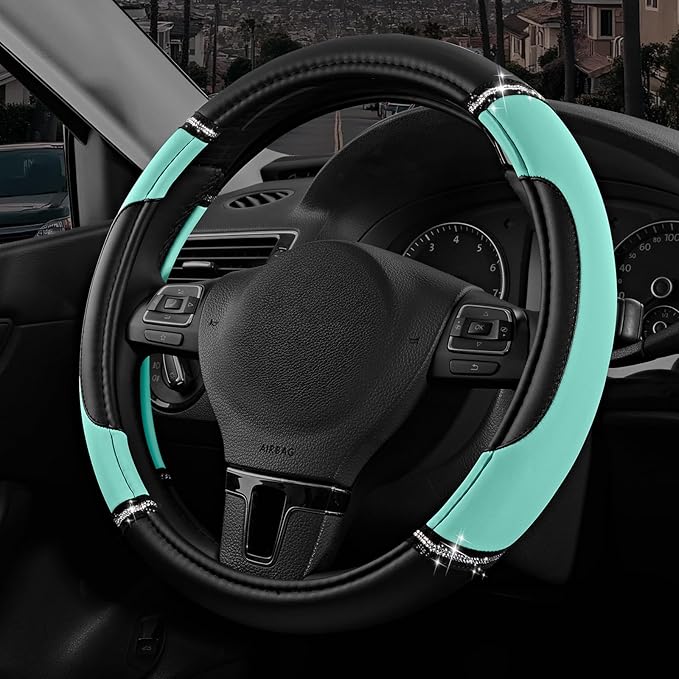 Road Comforts Leather Steering Wheel Cover - Made with PVC Leather - Anti-Slip, Universal Fit 14 1/2 inches to 15 inches - Mi