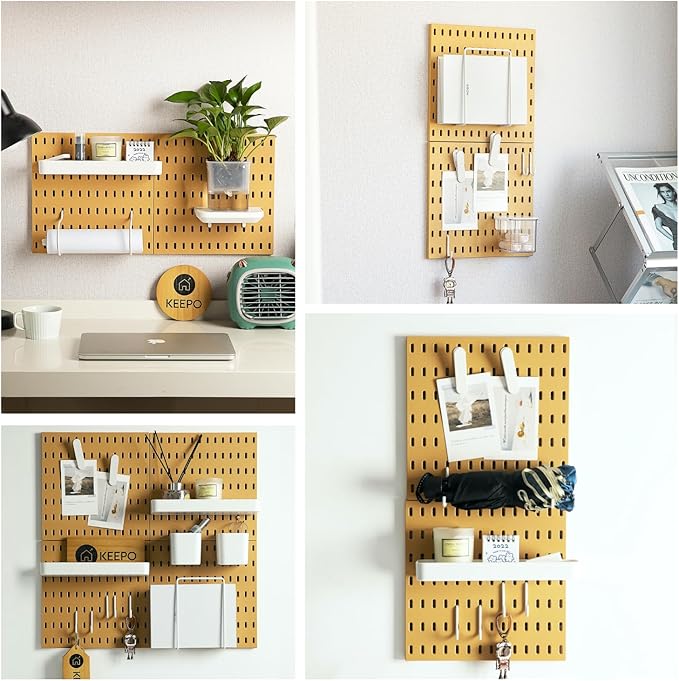 Keepo Peg Board Wall Organizer – Plastic Pegboard Panels, Modular Peg Board Storage System for Home Office, Craft Room, Gamin