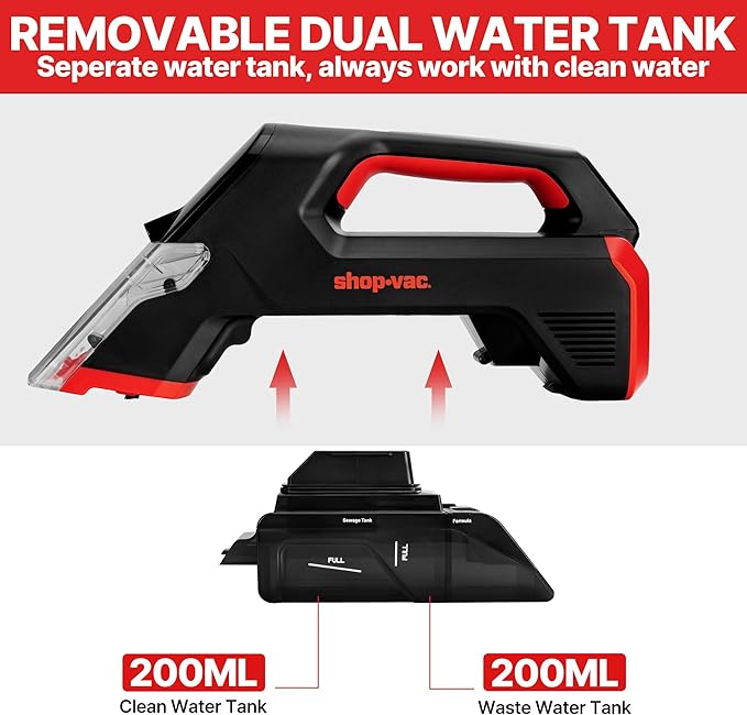 Shop-Vac 3-in-1 Cordless Spot Cleaner, Handheld Upholstery Cleaner with Spray, Rolling Brush and 5.5kPa Suction, 2 Water Tank
