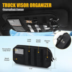 Falafa Car Sun Visor Organizer, Semi-Rigid Molle Panel for Tactical Gears with Zipper Visor Storage Pouch & Glasses Clip, Universal Fit for Trucks, SUVs, Jeeps & Patrol Vehicles