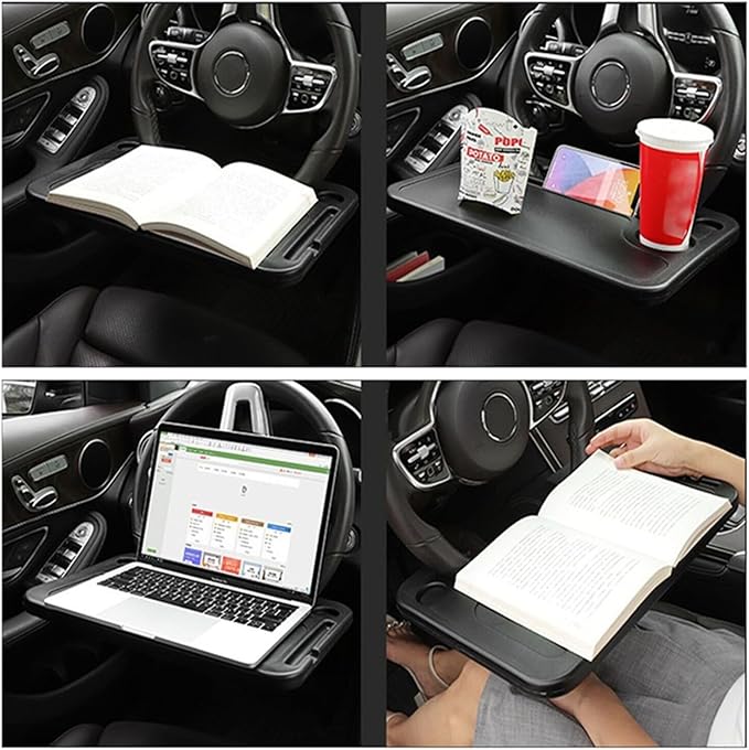 TSY TOOL 2 Pack Steering Wheel Tray, Car Desk, Two Sided Laptop Drink Food Work Table Holder for Constant Travelers, Fits Most Vehicles Steering Wheels