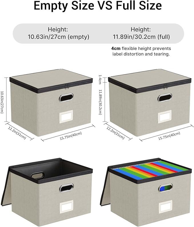 Oterri File Organizer Boxes with Lids, File Box with Mesh Pockets, Document Organizer Box for Letter Size Folders, Zippers Im