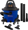 Koblenz Wet-Dry Vacuum, 12 Gallon Tank, 5.5 HP Vacuum Cleaner with 2-1/2" in x 7' Locking Hose, with a Blower Function, Blue/