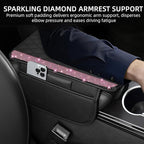 NBTEPEM Bling Car Center Console Cover, Leather Car Arm Rest Cover Cushion with 2 Storage Bags, Universal Automotive Armrest Protector Storage Box, Bling Accessories Interior for Most Vehicles (Pink)