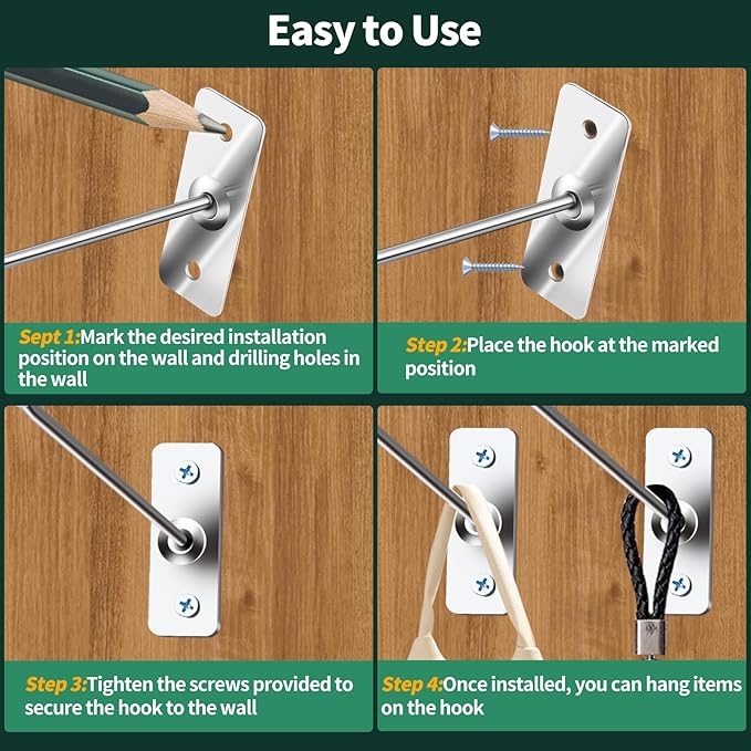 40 Pcs 4"/10CM Stainless Steel Wall Mounted Hooks with Protective Caps and Screws, Coat Bag Hat Utility Hook, Garage Tools St