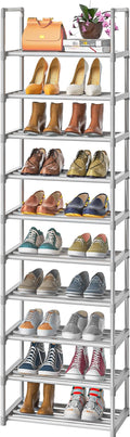 OYREL 10-Tier Metal Shoe Rack, Narrow Shoe Rack Organizer, Sturdy Shoe Shelf for Closets, Entryway, Bedroom, Garage - Silver