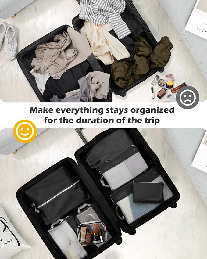 Gonex Expandable Mesh Packing Cubes - 8 Set Compression Organizer for Travel Essentials with Toiletry, Laundry, Shoe & Cable 