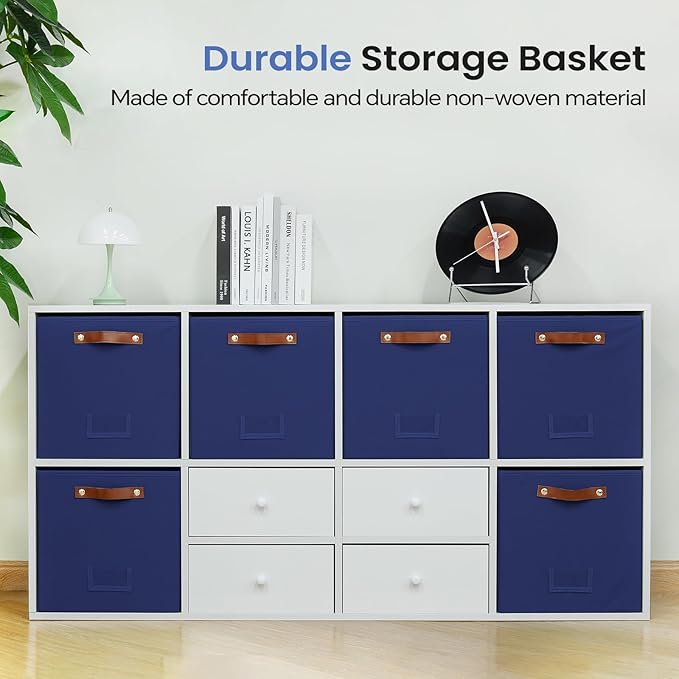 FinishingBo 6-Pack Storage Cubes with Handles & Label Holders Basket, Closet Cube Home Organizer Bins(Blue, 13 x 13 x 13 inch