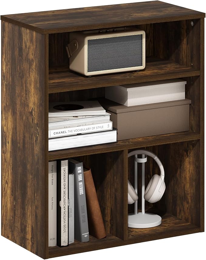 Furinno PASIR Book Shelf, 3-Tier Display Bookshelf, Bookcase, 11.8 x 23.6 x 28.1, for Living Room, Bedroom, Home Office, Ambe