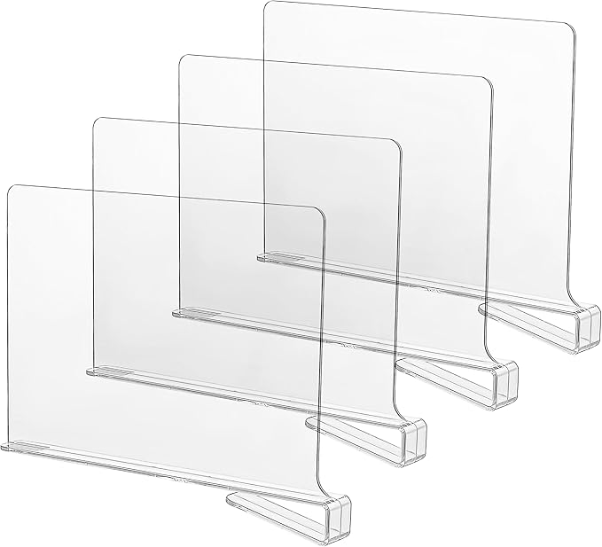 CY craft Acrylic Shelf Dividers for Closets,Wood Shelf Dividers, 4 PCS Clear Shelf Separators,Perfect for Clothes Organizer a
