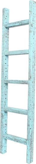 BARNWOODUSA Rustic Decorative Ladder - 100% Upcycled Wood (60" x 12" x 1.5", Robins Egg Blue)