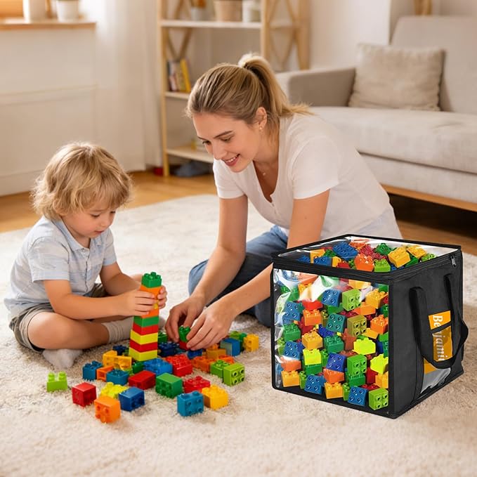4 Pack Clear Toy Storage Bin with Lids - 12" x 12" Storage Cube Bin Foldable PVC Boxes with Handles, Storage Organizers for T