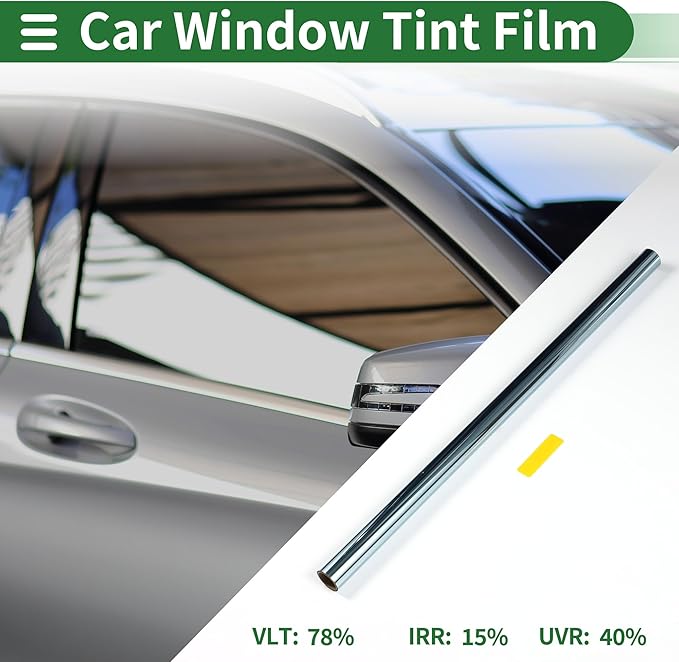 Motoforti Universal Car Window Tint Film Privacy Film 6.56 ft x 23.62 Inch Carbon 2PLY PET Light Blue 1 Pc VLT 78% IRR 15% URV 40%