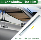 Motoforti Universal Car Window Tint Film Privacy Film 6.56 ft x 23.62 Inch Carbon 2PLY PET Light Blue 1 Pc VLT 78% IRR 15% URV 40%