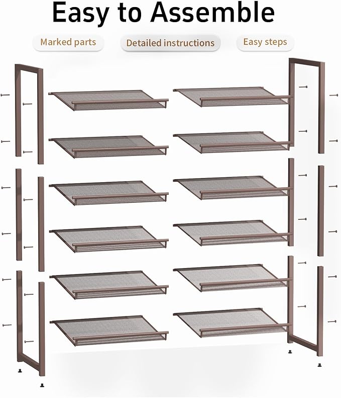 6-Tier Metal Large Shoe Rack,Tall Shoe Rack for Closet,entryway,Garage, with Adjustable Flat or Angled Shelves, Hold 20-26 Pa