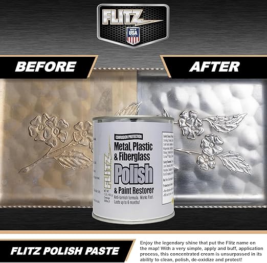 Flitz Metal Polish Paste - 1lb Can of USA-Made Polish for Solid Chrome, Stainless Steel, Aluminum- Non-Abrasive for Light Oxidation - Requires Manual Buffing - Not for Plated/Coated Surfaces (1 Pack)