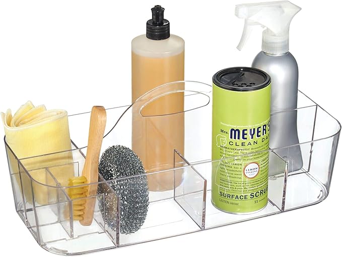 iDesign Clarity Cosmetic Organizer Tote for Vanity Cabinet to Hold Makeup, Beauty Products - Clear 14.5" x 7" x 5.75" (Pack o