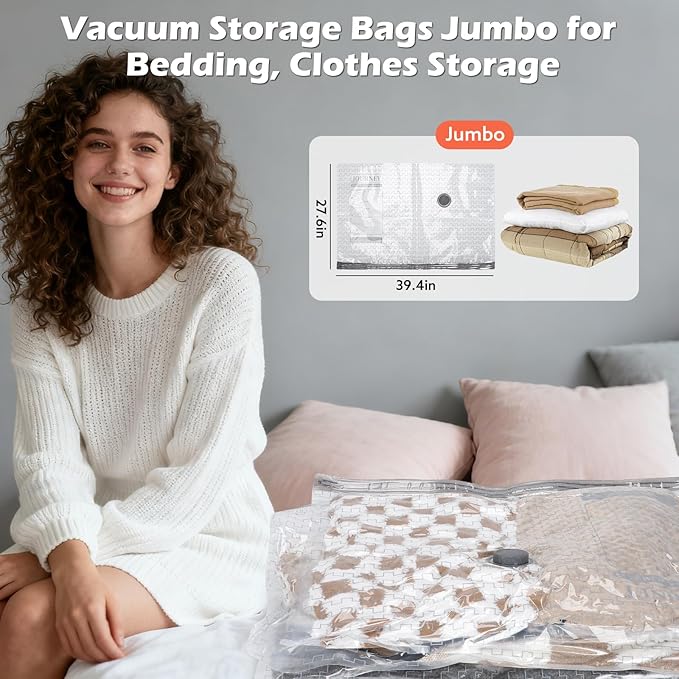 Vacuum Storage Bags Jumbo with Wireless Charging Air Pump, 10 Pack Vacuum Seal Bags 27.6x39.4 inches, Compression Bags for Bl