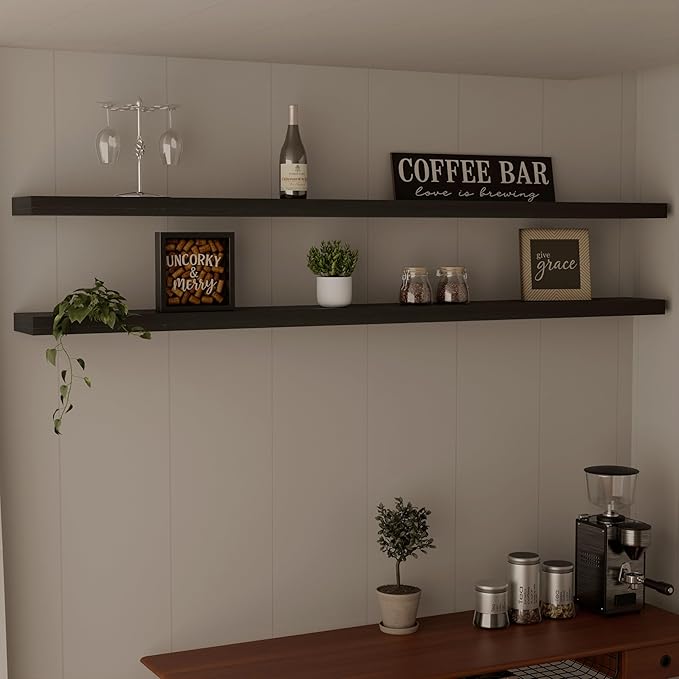 IEO Long Wooden Floating Shelves for Room Wall, Natural Wood Floating Shelves Wall Mounted Kitchen Shelf for Living Room, Bed