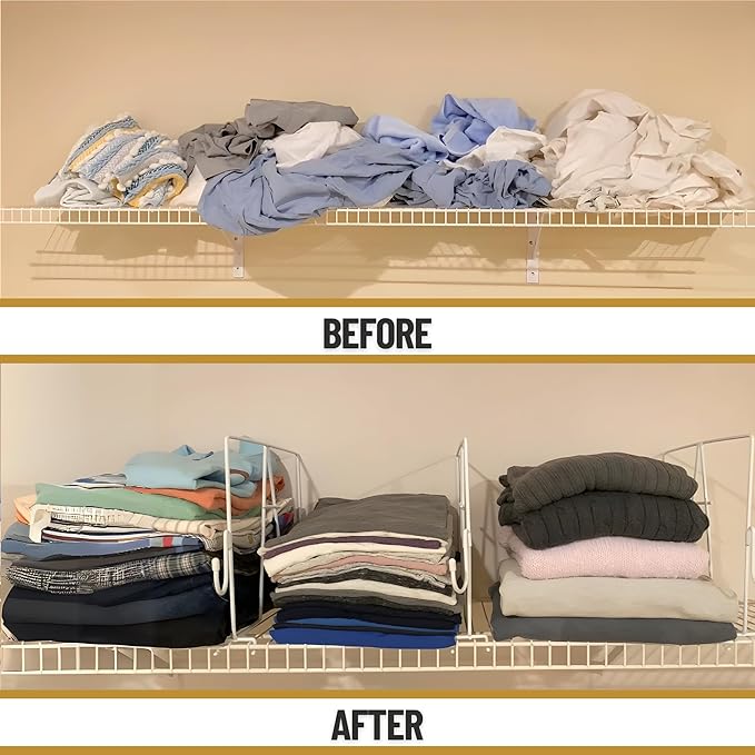 Evelots Wire Shelf Dividers - Extra Closet Organization and Storage for Home or Office -4 Pack- New Removable Hooks - Tall Sh