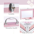 Hododou Girls Jewelry Box Organizer with Drawer & Mirror, Shiny Pink Style Lockable Storage Case for Kid or Little Girls Jewe