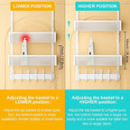 LUCYCAZ Adjustable Over The Door Hooks Organizer, Hanger Storage with 10 Coat Hooks & 2 Mesh Basket, Over The Door Towel Rack
