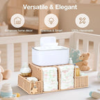 Diaper Caddy Organizer, Hand Rattan Nursery Storage Basket for Baby Essentials, Baby Changing Table Organizer Perfect Nursery