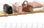 SortNStore Shelf Dividers Purse Organizer for Closet: 6-inch Tall(Shorter Version) Acrylic Handbag Organizer - Small Space Se