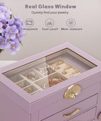 Enthralite Jewelry Box with 3 Drawers: Display Organizer for Earrings Necklaces - Gifts for Girls Women (Grey Purple)
