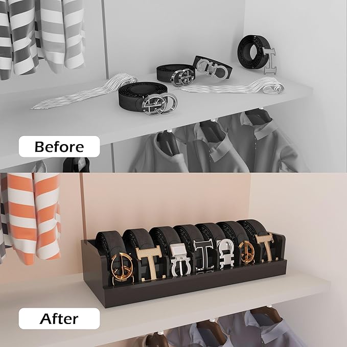 Belt Organizer for Drawer - Bamboo Belt Storage Organizer | Belt Rack for Closet Wall Mount Men Women Tie Sock Bra Scarf Ribb